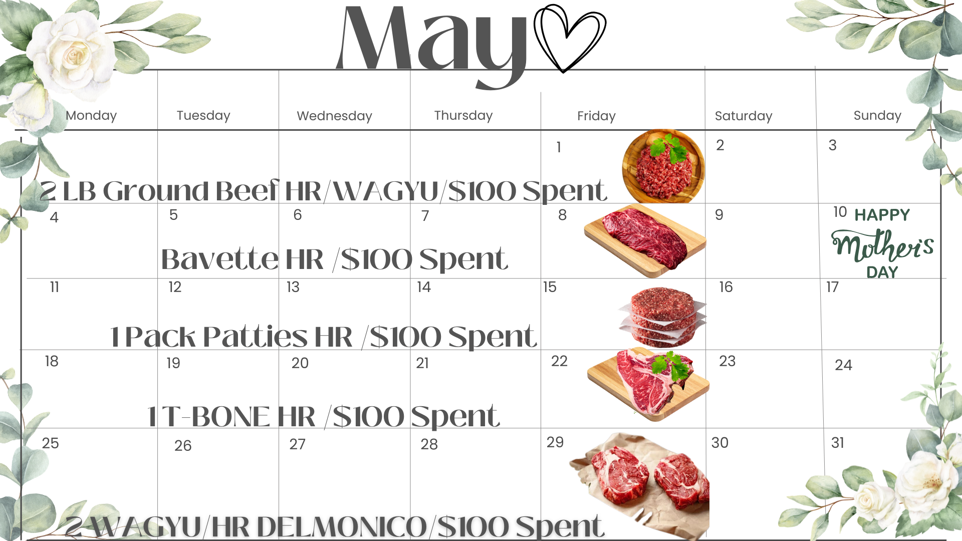 May Free Beef Fridays calendar