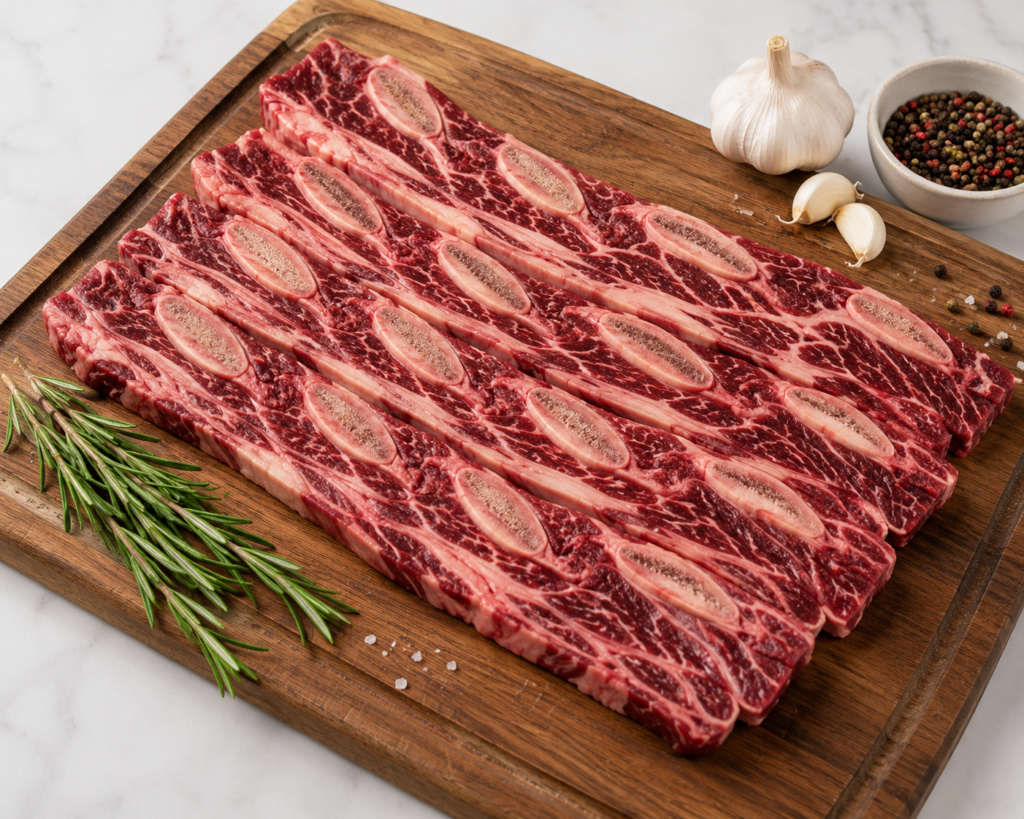 HR Korean Style Short Ribs | Flanken Cut Angus | Hooser Custom Meats