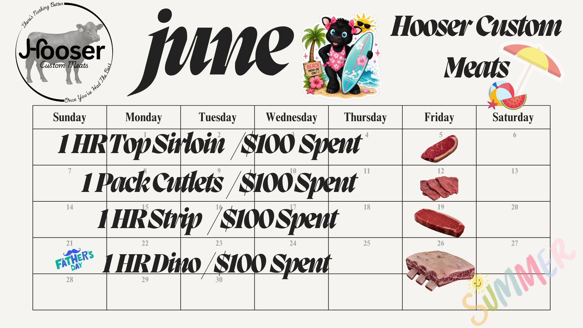June Free Beef Fridays calendar