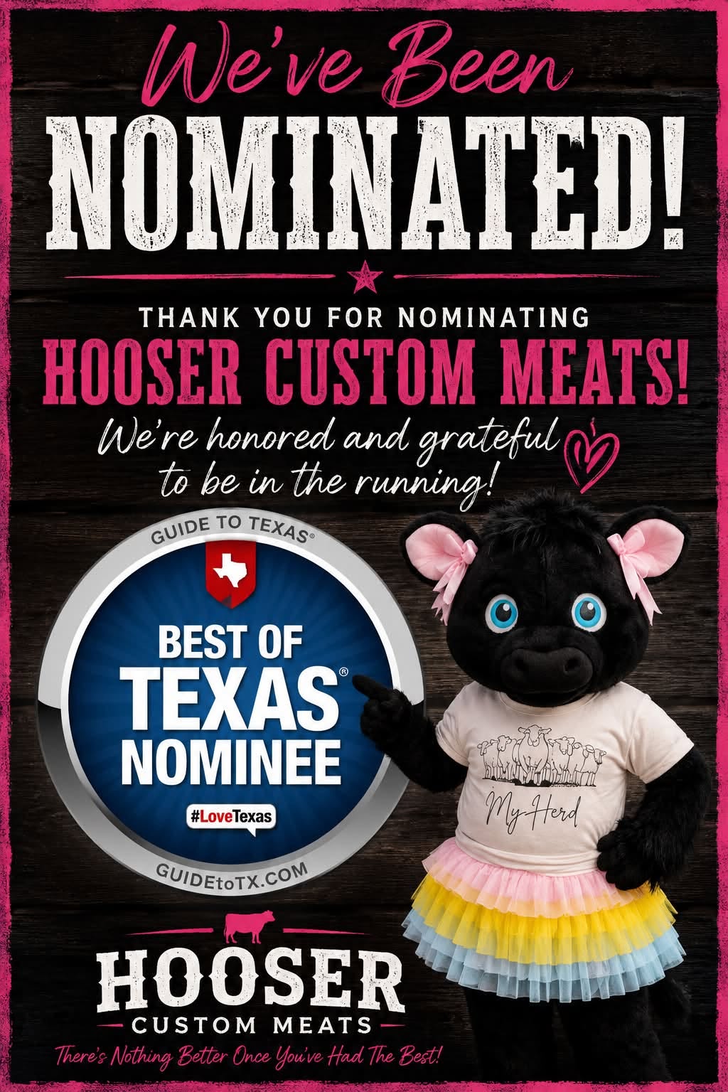 Hooser Custom Meats named a Best of Texas Nominee for 2026 by Guide to Texas