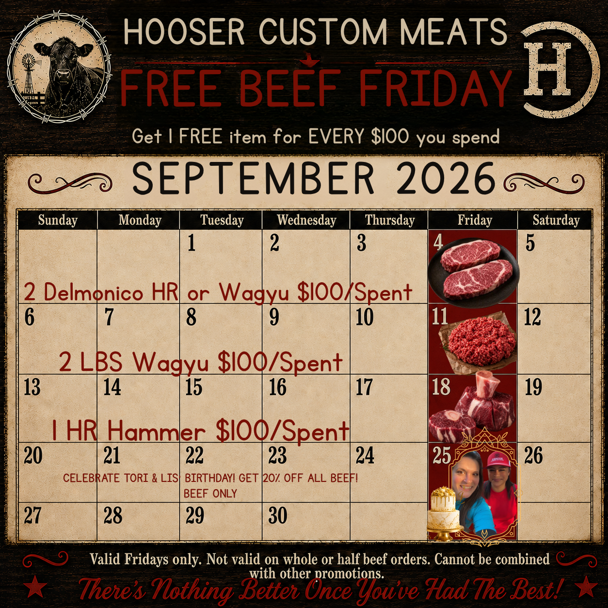 September Free Beef Fridays calendar